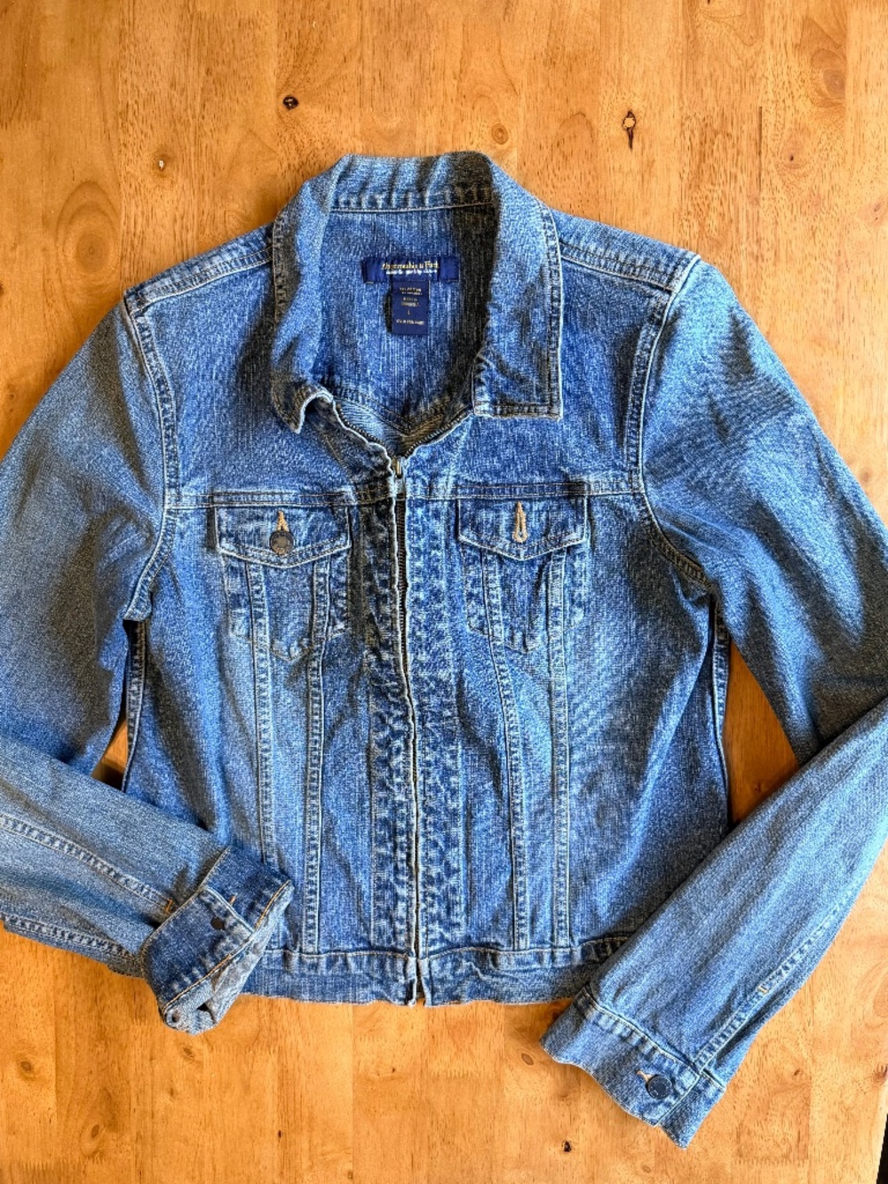 Abercrombie & Fitch Womens Medium Wash Zip Front Denim Jacket Blue Size L